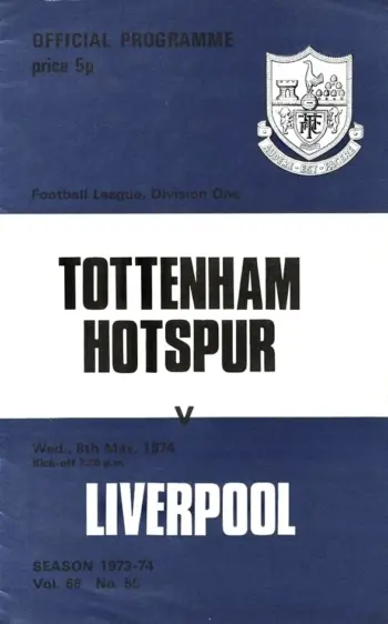 Spurs v Liverpool FC (08 May 1974) Programme