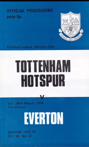Spurs v Everton FC (30 Mar 1974) Programme
