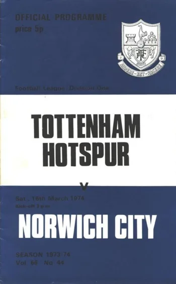 Spurs v Norwich City (16 Mar 1974) Programme