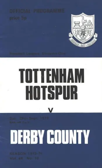 Spurs v Derby County (29 Sep 1973) Programme