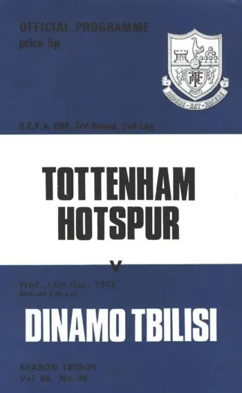 Spurs v Dinamo Tbilisi (12 Dec 1973) Programme