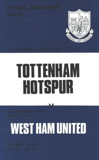 Spurs v West Ham United (29 Dec 1973) Programme