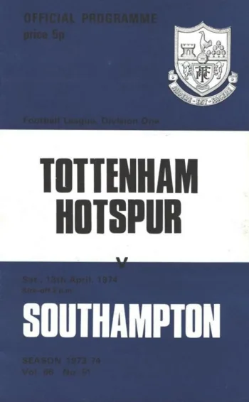 Spurs v Southampton FC (13 Apr 1974) Programme