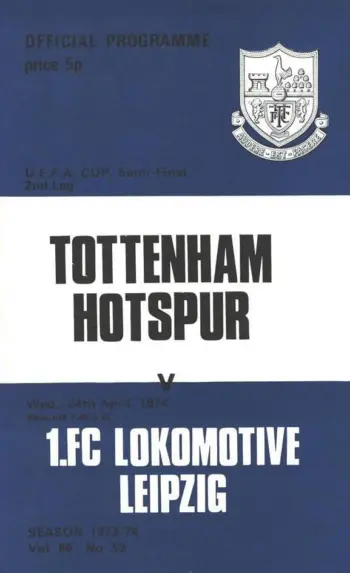 Spurs v 1. FC Lokomotive Leipzig (24 Apr 1974) Programme