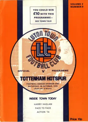 Spurs v Luton Town (26 Oct 1974) Programme