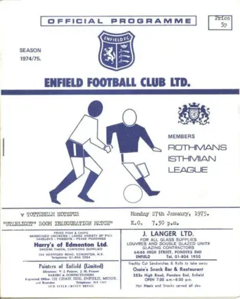 Spurs v Enfield FC (27 Jan 1975) Programme