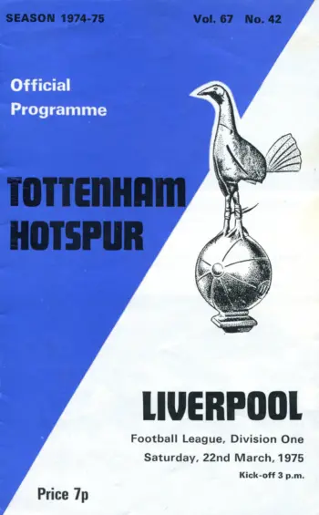 Spurs v Liverpool FC (22 Mar 1975) Programme