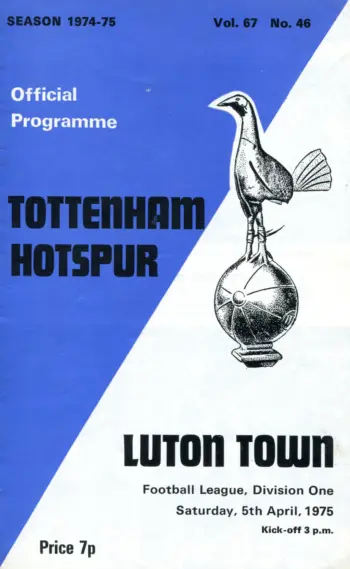 Spurs v Luton Town (05 Apr 1975) Programme