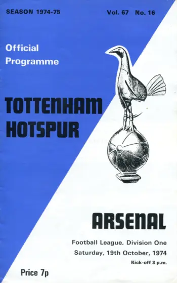 Spurs v Arsenal FC (19 Oct 1974) Programme