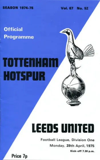 Spurs v Leeds United (28 Apr 1975) Programme