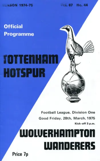 Spurs v Wolverhampton Wanderers (28 Mar 1975) Programme