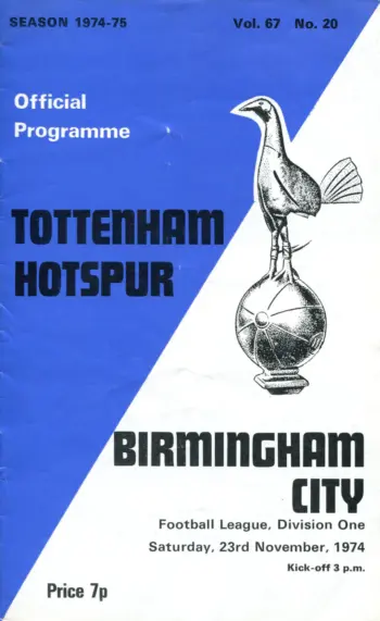 Spurs v Birmingham City (23 Nov 1974) Programme