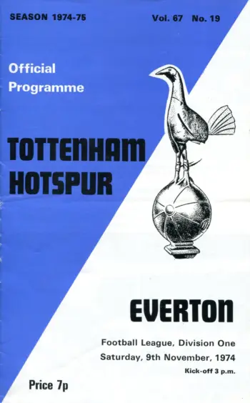 Spurs v Everton FC (09 Nov 1974) Programme