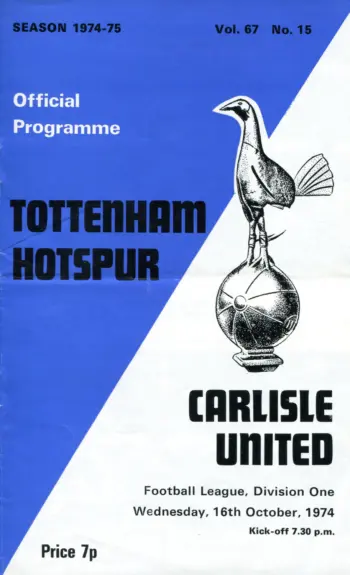 Spurs v Carlisle United (16 Oct 1974) Programme