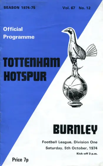 Spurs v Burnley FC (05 Oct 1974) Programme