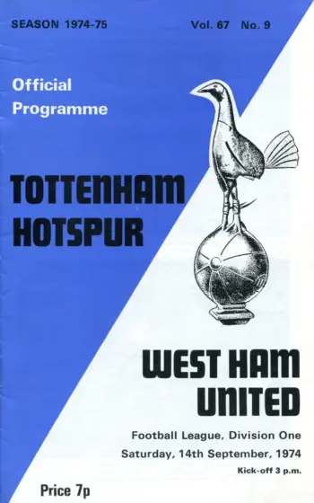 Spurs v West Ham United (14 Sep 1974) Programme