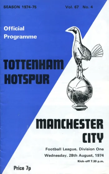Spurs v Manchester City (28 Aug 1974) Programme