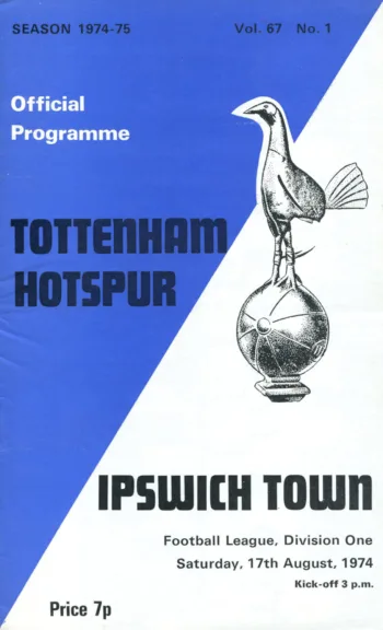Spurs v Ipswich Town (17 Aug 1974) Programme