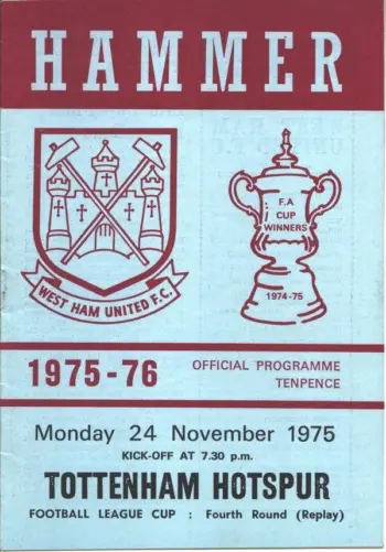 Spurs v West Ham United (24 Nov 1975) Programme