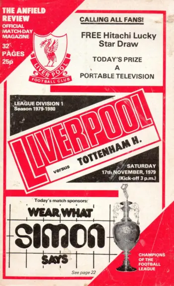 Spurs v Liverpool FC (17 Nov 1979) Programme