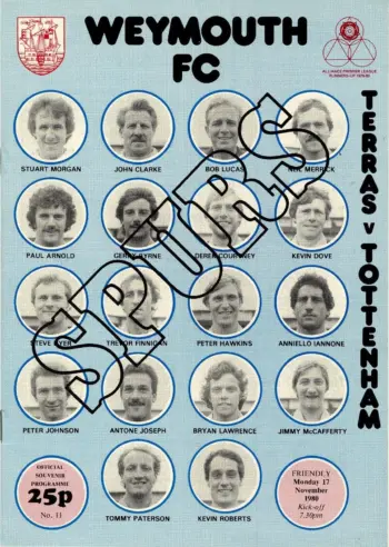 Spurs v Weymouth FC (17 Nov 1980) Programme