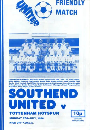 Spurs v Southend United (28 Jul 1980) Programme