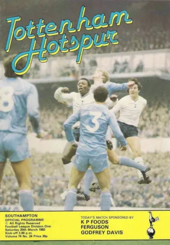 Spurs v Southampton FC (20 Mar 1982) Programme
