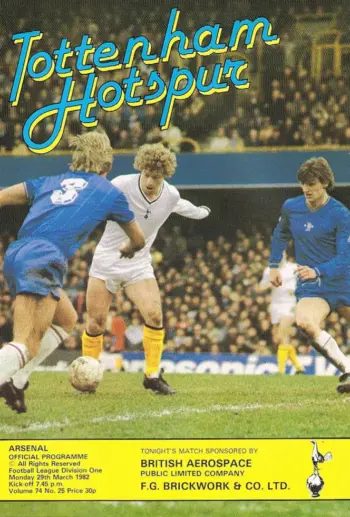 Spurs v Arsenal FC (29 Mar 1982) Programme