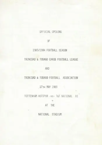 Spurs v Trinidad & Tobago XI (17 May 1983) Programme