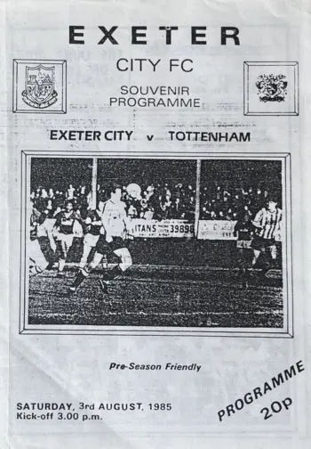 Spurs v Exeter City (03 Aug 1985) Programme