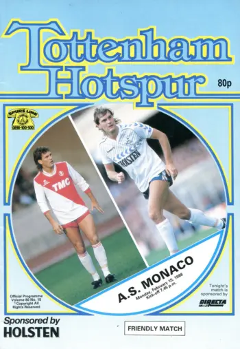 Spurs v AS Monaco (15 Feb 1988) Programme