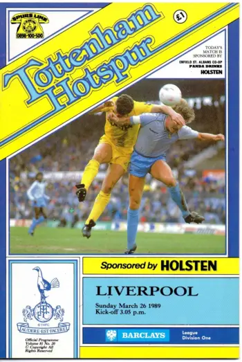 Spurs v Liverpool FC (26 Mar 1989) Programme