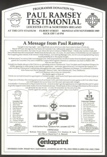 Spurs v Leicester City (06 Nov 1989) Programme