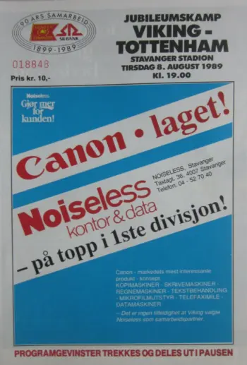 Spurs v Viking FK (08 Aug 1989) Programme
