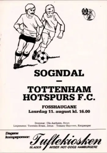 Spurs v Sogndal Fotball (11 Aug 1990) Programme