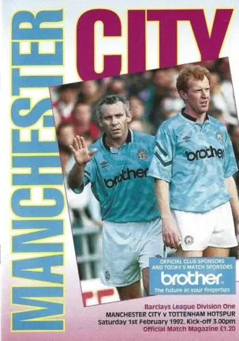 Spurs v Manchester City (01 Feb 1992) Programme