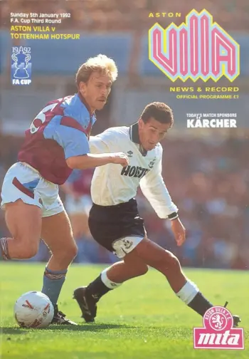 Spurs v Aston Villa (05 Jan 1992) Programme