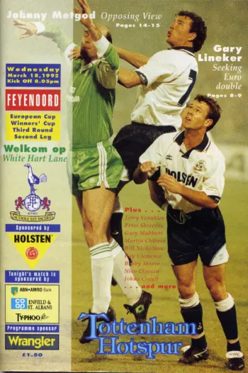 Spurs v Feyenoord (18 Mar 1992) Programme