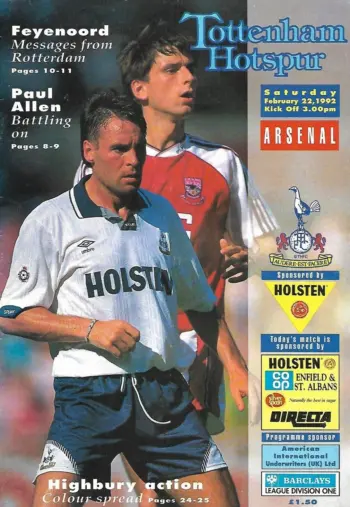 Spurs v Arsenal FC (22 Feb 1992) Programme