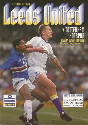 Spurs v Leeds United (25 Aug 1992) Programme