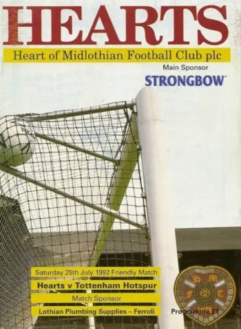 Spurs v Heart of Midlothian (24 Jul 1992) Programme