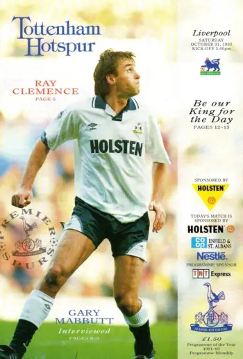 Spurs v Liverpool FC (31 Oct 1992) Programme