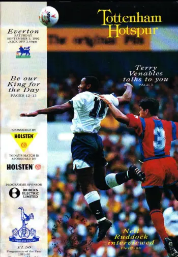 Spurs v Everton FC (05 Sep 1992) Programme