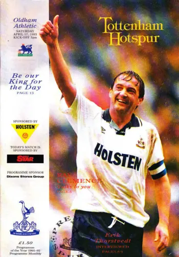 Spurs v Oldham Athletic (17 Apr 1993) Programme