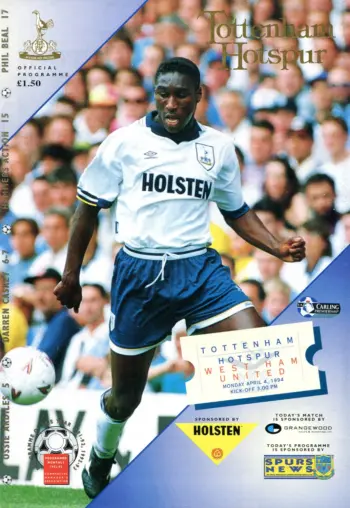 Spurs v West Ham United (04 Apr 1994) Programme