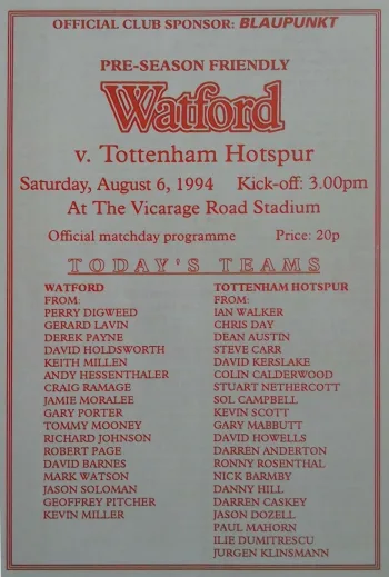 Spurs v Watford FC (06 Aug 1994) Programme