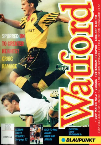 Spurs v Watford FC (21 Sep 1994) Programme