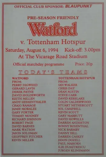 Spurs v Watford FC (06 Aug 1994) Programme
