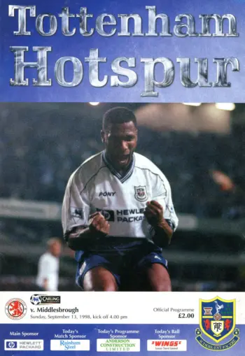 Spurs v Middlesbrough FC (13 Sep 1998) Programme