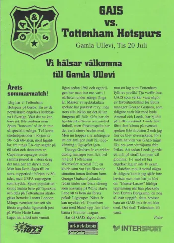 Spurs v GAIS (20 Jul 1999) Programme